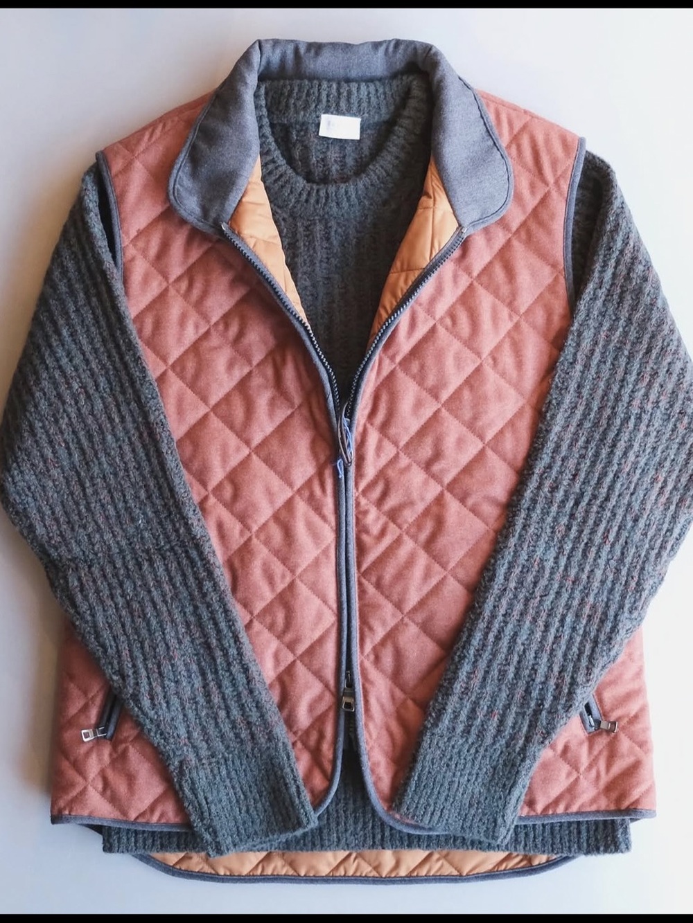 Waterville Italian Diamond Quilted Full Zip Men's Vest w/ Stand Collar - Orange
